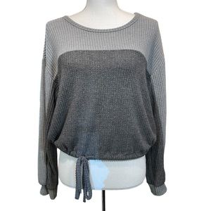 Hollister Gray Colorblock Open Back Tie Front Lightweight Sweatshirt.  Size XS